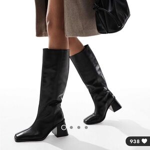 ASOS DESIGN Collection leather pull-on knee boots with flared heel